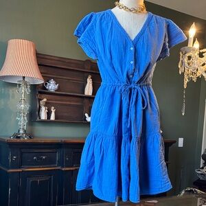 Blue Button-Down gauze Women Dress